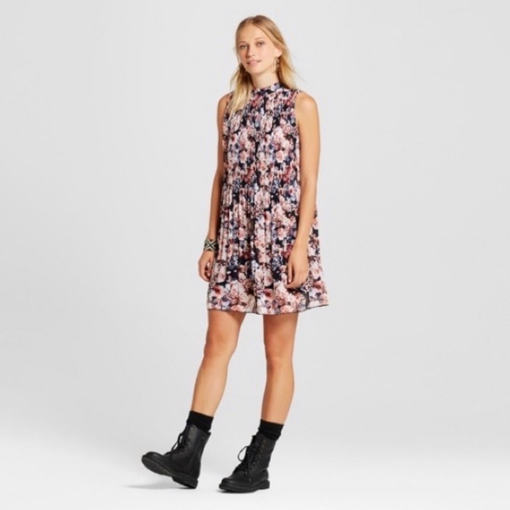 Xhilaration floral high neck pleated dress